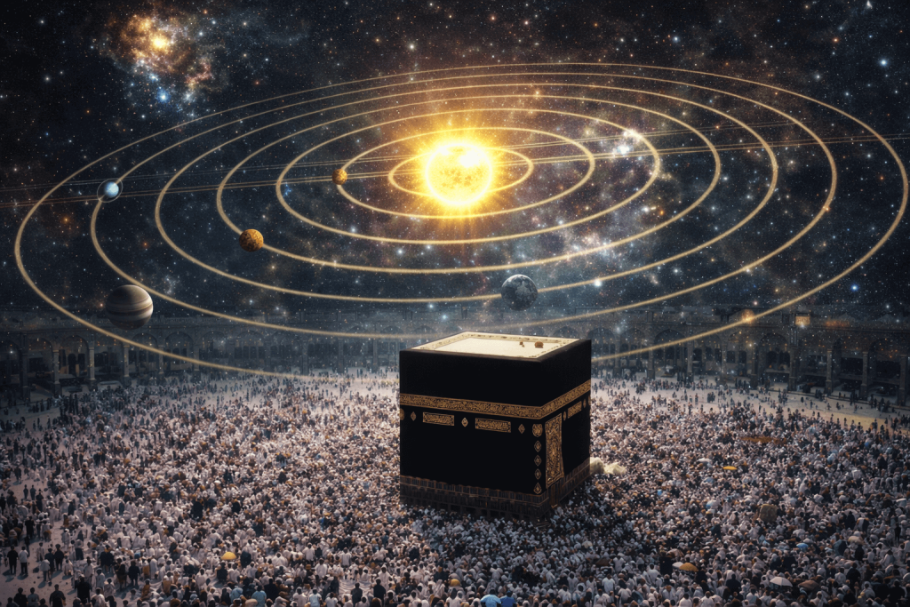 How the universe worships Allah Galaxies and stars in motion showing the universe in worship